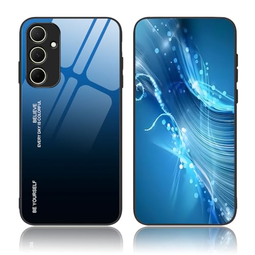 BORYA Hülle für Samsung Galaxy M34 5G, Ultra Dünn Weiches Silikon TPU Bumper Stoßfest Handyhülle, Elegant Bunt Gradient 9H Gehärtetes Glas Schutzhülle, Gradient Blau von BORYA