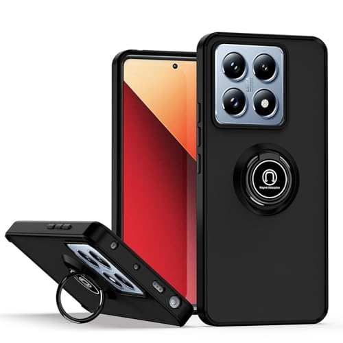 BORYA Hülle für Xiaomi 14T Pro, Hochwertiges Matte Weiches Silikon TPU+PC Bumper Handyhülle Ultra Dünn Stoßfest Case Ring Ständer Schutzhülle, Schwarz von BORYA