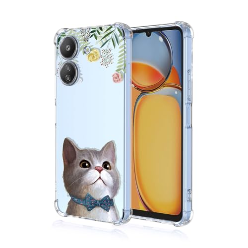 BORYA Hülle für Xiaomi Redmi 13C 4G/Xiaomi Poco C65, Stoßfest Weiches Transparent Silikon TPU Bumper Handyhülle Ultra Dünn Seidig Hochwertiges Elegant Schutzhülle, Blumen + Katze von BORYA