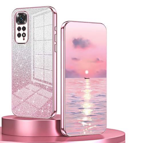 BORYA Hülle für Xiaomi Redmi Note 11S 4G/Redmi Note 11, Ultra Dünn Stoßfest Premium Weiches TPU Silikon Handyhülle, Elegant Galvanisierter Schutzhülle mit Luxus Gradient Glitzer Karte, Rosa von BORYA