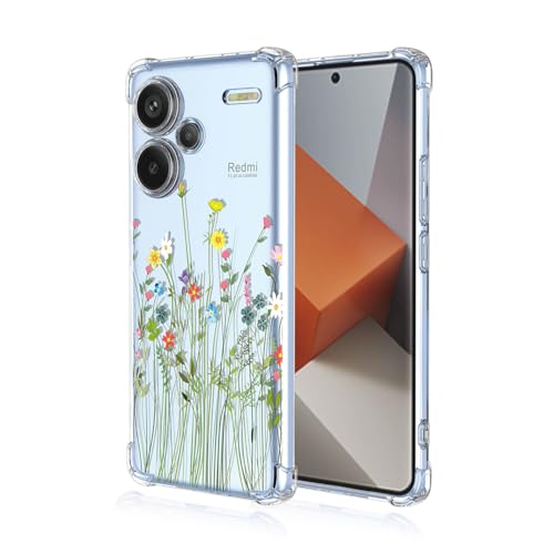 BORYA Hülle für Xiaomi Redmi Note 13 Pro+ Plus 5G, Stoßfest Weiches Transparent Silikon TPU Bumper Handyhülle Ultra Dünn Seidig Hochwertiges Elegant Schutzhülle, Bunt Blumen von BORYA