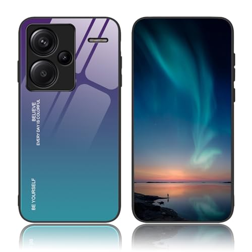 BORYA Hülle für Xiaomi Redmi Note 13 Pro+ Plus 5G, Ultra Dünn Weiches Silikon TPU Bumper Stoßfest Handyhülle, Elegant Bunt Gradient 9H Gehärtetes Glas Schutzhülle, Aurora-Blau von BORYA