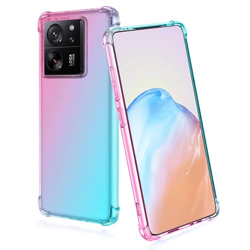 BORYA Silikon Hülle für Xiaomi 13T Pro/Xiaomi 13T, Transparent Weiches Seidig Ultra Dünn TPU Stoßfest Kratzfest Handyhülle, Elegant Bunt Gradient Schutzhülle, Rosa/Grün von BORYA