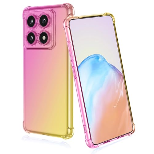 BORYA Silikon Hülle für Xiaomi 14T Pro, Transparent Weiches Seidig Ultra Dünn TPU Stoßfest Kratzfest Handyhülle, Elegant Bunt Gradient Schutzhülle, Rosa/Gold von BORYA