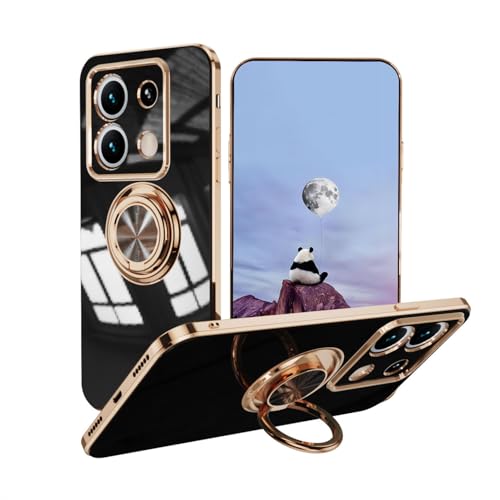 BORYA Ultra Dünn Hülle für Xiaomi Redmi Note 13 Pro 5G, Stoßfest Handyhülle, TPU Bumper Weiches Silikon Schutzhülle mit Galvanisieren Goldkante 360°Ring Ständer, Schwarz von BORYA