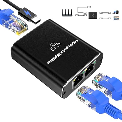 2-Ports Ethernet Gigabit Netzwerk Switch: RJ45 1 auf 2 Internet Kabel Splitter - 1000 Mbits LAN Verteiler mit USB-Stromanschluss für Computer, Hub, Switch, Router, ADSL, Set-Top-Box, Digital-TV usw von BOTEWO
