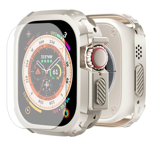 BOTOMALL Schutzhülle für Apple Watch Ultra/Ultra 2, 49 mm, Displayschutzfolie aus gehärtetem Glas, robust, militärische Qualität, flexibel, stoßfest, TPU-Gesichtsabdeckung für iWatch Herren und Damen von BOTOMALL