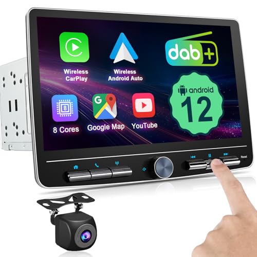 Wireless CarPlay Doppel Din Radio mit DAB+ Wireless Android Auto, 10 Zoll Bildschirm Android 12 Autoradio Car Play Display Bluetooth 8 Core WiFi 4G GPS AM/FM RDS Auto Radio mit Rückfahrkamera 2Din von BOUWOIMA