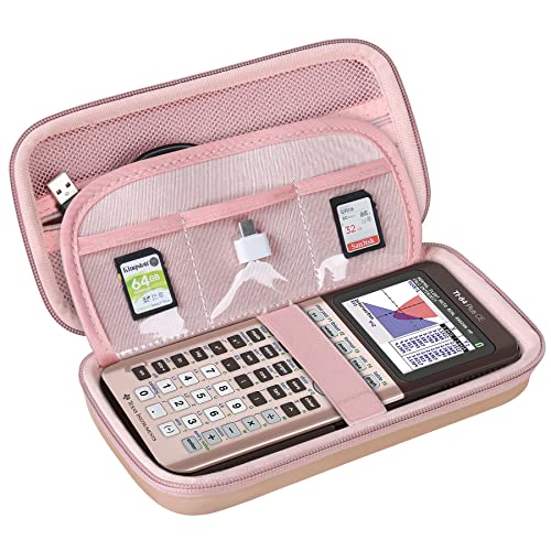 BOVKE Hard Calculator Case für Texas Instruments TI-84 Plus CE Farbgrafik Rechner/TI-84 Plus/TI-83 Plus CE, Extra Zip Tasche für USB-Kabel, Ladegerät, Handbuch und mehr, Roségold von BOVKE