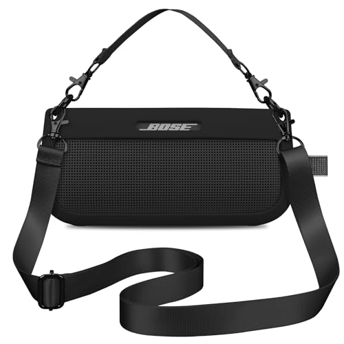 BOVKE Silikon Case Cover kompatibel mit Bose SoundLink Flex Bluetooth Portable Lautsprecher, weiche schützende Silikon Hülle für Bose SoundLink Flex Wireless Lautsprecher mit 2-Riemen, schwarz von BOVKE