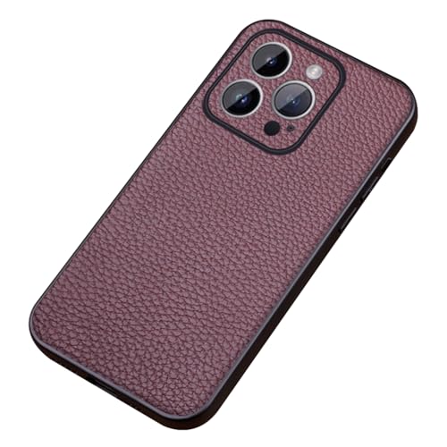 BOVROTIN Echtes Leder Fall für iPhone 16 Pro Max/16Plus/16Pro/16, Luxus Lychee Textur Fall All -Inclusive Objektivs chutz schlanke Abdeckung, braun, 16Pro von BOVROTIN