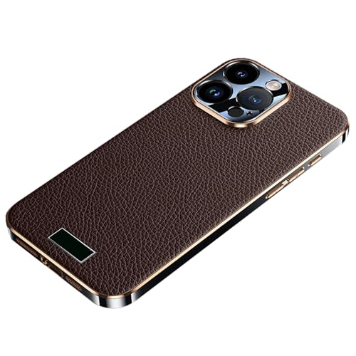 BOVROTIN Fall für iPhone 16 Pro Max/16 Pro/16 Plus/16, Hand gefertigtes echtes Leder, voller Kameras chutz, Slim Fit Beschichtung Stoßstange, Braun, 16 Pro von BOVROTIN