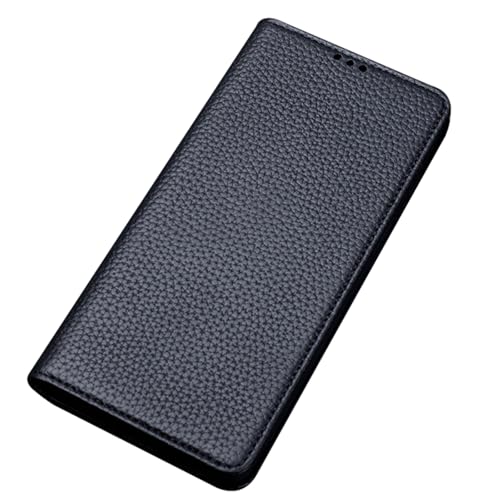 BOVROTIN Flip Case für iPhone 16 Pro Max/16 Plus/16Pro/16, Echt Leder Abdeckung Magnetischer Verschluss Folio TPU Internes Gehäuse, Schwarz, 16 Plus von BOVROTIN