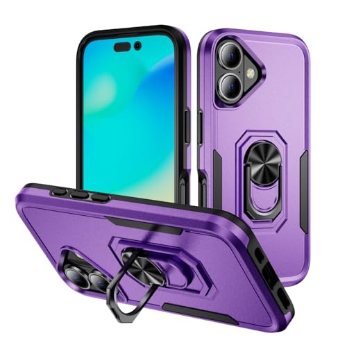 BOVROTIN Lila, 16 Pro Max, stoß Feste Hülle für iPhone 16 Pro Max/16 Pro/16 Plus/16, Ring Militär Anti -Scratch Fall Unterstützung Fahrzeug Magnetische Absaugung von BOVROTIN