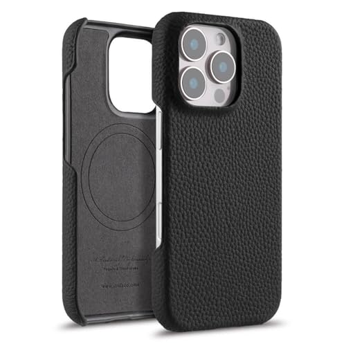 BOVROTIN Magnetischer Fall für iPhone 16 Pro Max/16Plus/16Pro/16, Luxus Echtes Leder Slim Case Faser Futter Drop Protection Telefon Abdeckung, Schwarz, 16 Pro von BOVROTIN