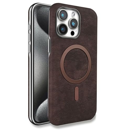 BOVROTIN Retro Fall für iPhone 16 Pro Max/16 Pro/16 Plus/16, Leder Magnet Abdeckung Ultra Slim Griff Galvani sierter Anti -Fall Fall Fall, Braun, 16 von BOVROTIN