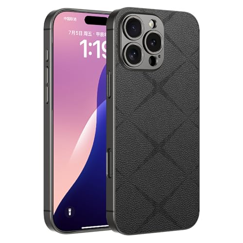 BOVROTIN Schlanke Hülle für iPhone 16/16 plus/16 pro/16 pro max, Luxus Leder hülle mit Voll Abdeckung Objektiv Schutz Haut gefühl Telefon hülle (16, Schwarz) von BOVROTIN