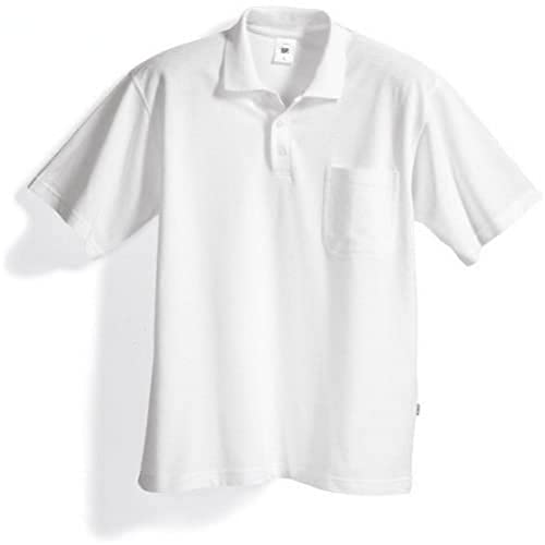 BP 1222-180-21-L Unisex-Poloshirt, 1/2 Ärmel, Polokragen mit Druckknopfband, Länge 70 cm, 200,00 g/m² Reine Baumwolle, weiß ,L von BP