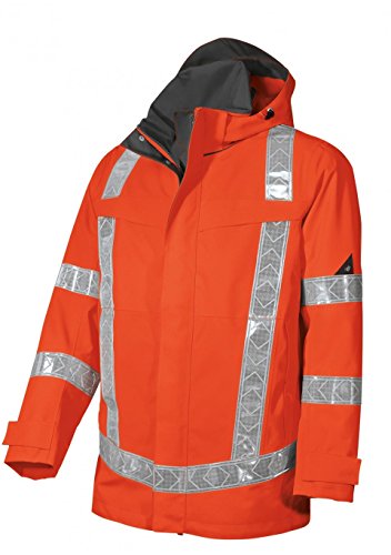 BP 2120-880-85-XS Wetterschutzweste, Stehkragen, abnehmbare Kapuze , 205,00 g/m² 100% Polyester, Warnorange, XS von BP