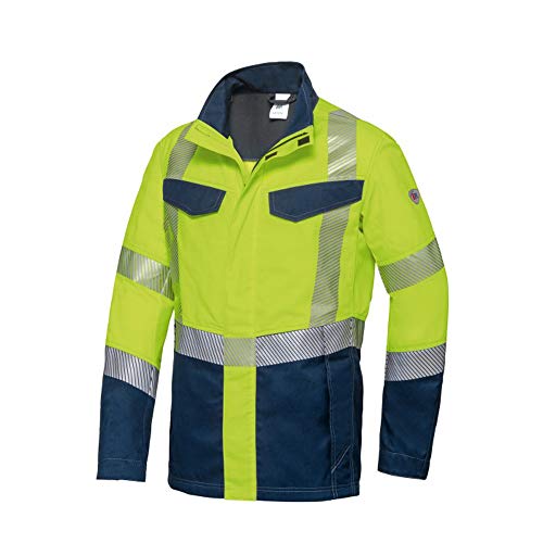 BP 2238-590-6614-44/46l Arbeitsjacke für Männer, Stehkragen, Verdeckter Reißverschluss und Druckknopfband, Warngelb/Nachtblau, 44/46l von BP