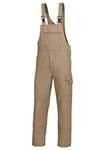 BP Workwear Basic 1482-060-44 Latzhose - Stoffhosenträger mit Gummieinsatz - Taschen für Knieschoner - Reine Baumwolle - Normale Passform - Größe: 64 - Farbe: sand von BP