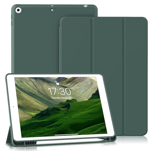 BQDIYOO Hülle für iPad 9. Generation 8. Generation 7. Generation, Hülle mit Stifthalter für iPad 9/8/7 (2021/2020/2019) 10,2 Zoll, Weiche Silikon Schutzhülle, Auto Schlafen/Wache, Grün von BQDIYOO