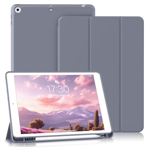 BQDIYOO Hülle für iPad 9. Generation 8. Generation 7. Generation, Hülle mit Stifthalter für iPad 9/8/7 (2021/2020/2019) 10,2 Zoll, Weiche Silikon Schutzhülle, Auto Schlafen/Wache, Lila von BQDIYOO