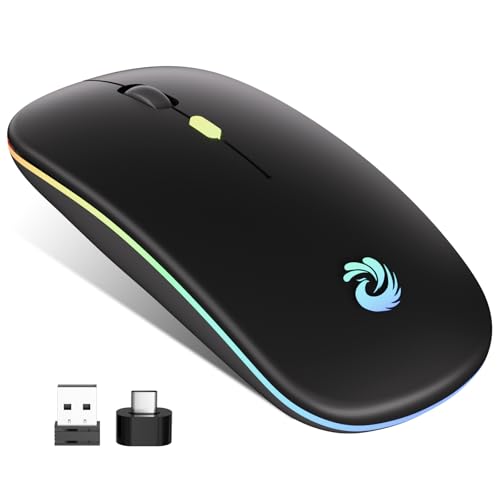 BQSS Maus Kabellos, Maus 2,4 GHz mit USB-Empfänger, 1600 DPI Optical Tracking, Quiet Clicks, Wiederaufladbare LED Mouse für Laptop, PC, Mac, Android, Windows, Office Home(Schwarz) von BQSS