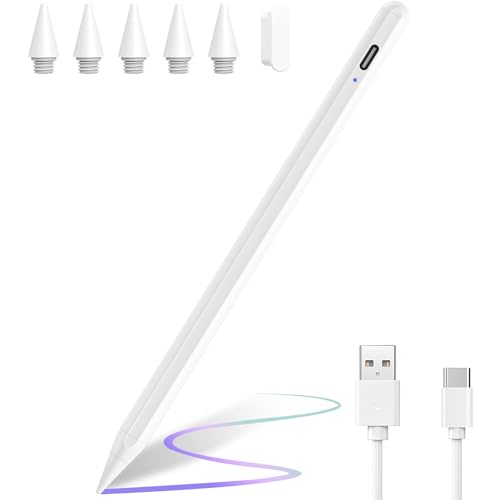 Stylus Stift für iPad 2018-2024,Eingabestifte mit Neigungserkennung & Palm-Ablehnung & Hohe Präzision, für iPad 10/9/8/7/6, iPad Pro 11"/12.9"/13" M4, iPad Mini 6/5,iPad Air 5/4/3/M2(Weiß) von BQSS