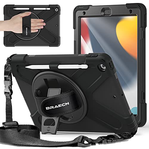 Braecnstock Schutzhülle für iPad 10.2 2019, mit Stifthalter, integrierter Displayschutzfolie, Handschlaufe, für iPad 7. Generation 2019 Schwarz schwarz iPad 10.2 Case with Pencil Holder von BRAECNstock