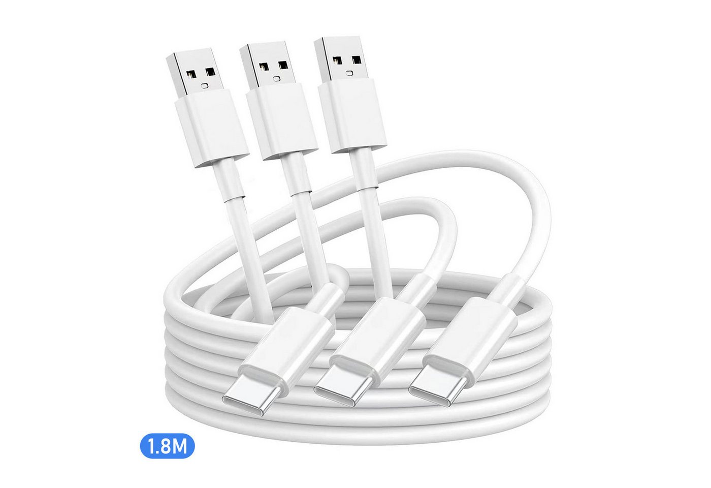 BRAIDOL USB-Kabel, USB-C auf USB-A (180 cm 3Pack), Schnellladekabel, USB-Kabel, USB-C, USB-A, Ladekabel, Datenkabel, Adapterkabel für Smartphone & Tablet - 1.8m von BRAIDOL