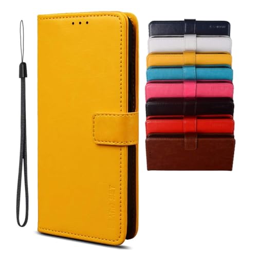 BRAND SET Brieftasche Hülle für Xiaomi Poco F6 5G, Stoßfestes PU Leder Magnetische Klapphülle mit Kartenfächern, Ständerfunktion und Kameraschutz (Gelb) von BRAND SET