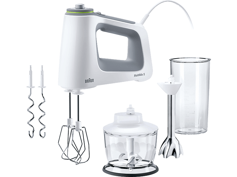 BRAUN MultiMix 5 HM 5137 Handmixer Weiß/Grau (750 Watt, 500 ml Zerkleinerer, 600 Mix- und Messbecher l) von BRAUN