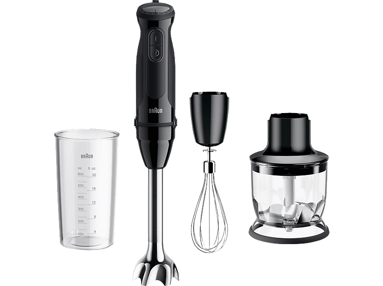 BRAUN MultiQuick 5 MQ 50202M Stabmixer Schwarz (1000 Watt, 350 ml Kompaktzerkleinerer, 600 Messbecher) von BRAUN