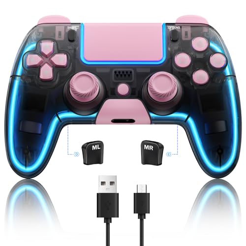 BRHE Controller für PS4, kabellose PS4-Fernbedienungen mit Hall-3D-Joystick, Dual 4 Shock RGB benutzerdefinierte Game-Controller, anpassbare Tasten, reaktionsschnelle Steuerung (Rosa) von BRHE