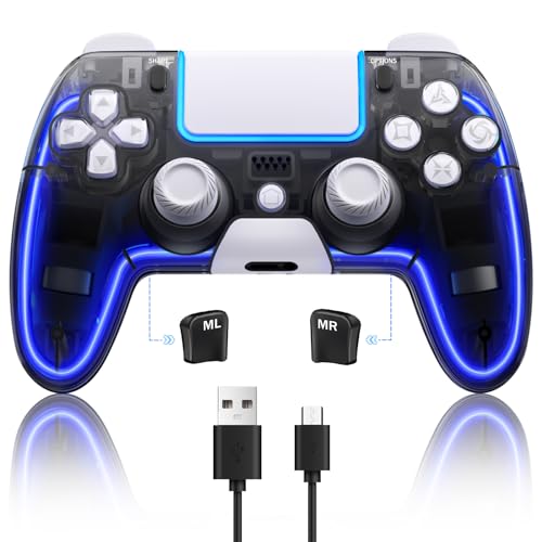 Controller für PS4, Wireless Gaming Controller für Playstation 4, Pro PS4 Remote Controller mit Paddles und Hall 3D Joystick (Schwarz + Weiß) von BRHE