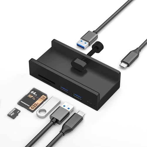 BRIMFORD USB Hub Clip-Typ,5-in-1 Hub mit rückseitigem Clip,USB C/USB A/SD/TF, Platzieren Sie den Hub am Rand des Monitors und am Schreibtischrand (Schwarz) von BRIMFORD