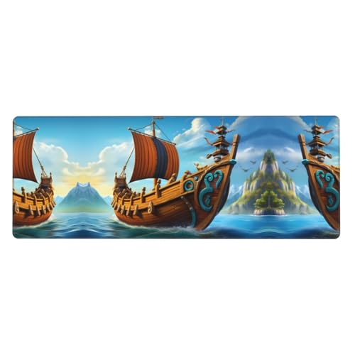 BROLEO Vikings Boat Prints hochwertiges übergroßes Gummi-Mauspad, verdicktes Design, 80 x 30 cm, geeignet für Büro von BROLEO