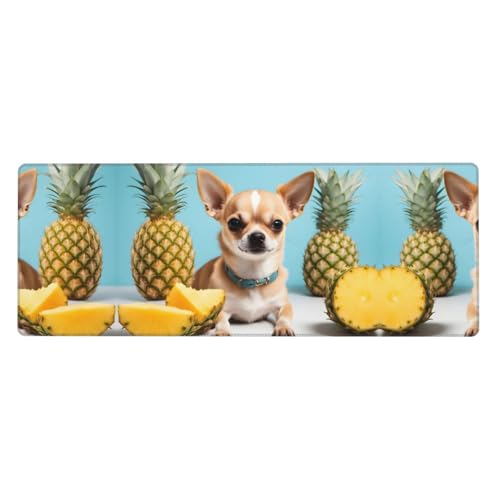 Mauspad mit Chihuahua-Hunde-Ananasbild, übergroßes Gummi-Mauspad, verdicktes Design, 80 x 30 cm, geeignet für Büro, Gaming von BROLEO