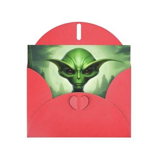 Red BROLEO Grüne Alien-Druck-Grußkarte für Weihnachten, Geburtstag, Valentinstag, Hochzeitstag und Party-Einladungen von BROLEO