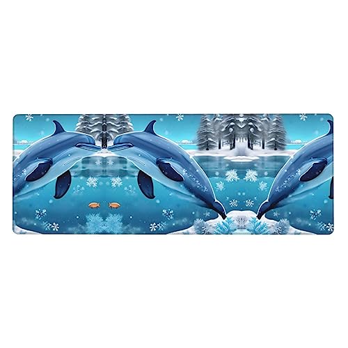 Übergroßes Gummi-Mauspad mit Winter-Delfin-Bild, verdicktes Design, 80 x 30 cm, geeignet für Büro, Gaming von BROLEO