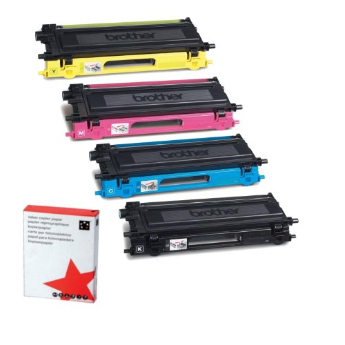 Brother 4x Original Tonerkartusche für MFC 9840 CDW, TN130 - Schwarz, Cyan, Magenta, Gelb + 500 Blatt Ti-Sa Kopierpapier 80g weiß Brother 4x Original Tonerkartusche für MFC 9840 CDW, TN130 - Schwarz, Cyan, Magenta, Gelb + 500 Blatt Ti-Sa Kopierpapier 80g weiß von BROTHER