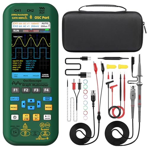 BSIDE O7 Handheld Digital Oszilloskop 2 Kanal Multimeter Signalgenerator 3.98" Vollbildschirm 25MHz 208MSa/s Wiederaufladbare Oscilloscope 6000A Strom Spannung Temperatur Diode Kapazitätsmessung von BSIDE