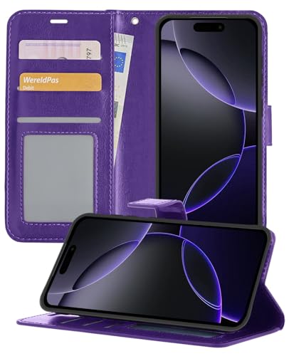 BTH Hülle für iPhone 16 Pro Max Bookcase Hülle mit Kartenfach Portemonnaie Etui - Paars von BTH