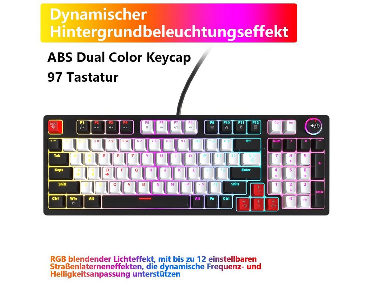 AUKUU Nicht deutsche Tastatur Echte mechanische Tastatur,RGB-Beleuchtung Gaming-Tastatur (Zweifarbige Doppel- und Dreifarbige RGB-Gaming-Tastatur mit Kabe) von AUKUU