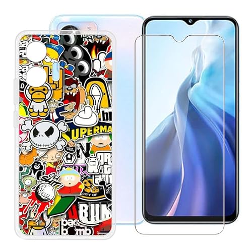 BUNAL für Oukitel C36 (6.56") Handyhülle + Gehärtetes Glas, Silikon Hülle rutschfeste Stoßfest Sturzsichere Transparent Schutzhülle - Graffiti von BUNAL