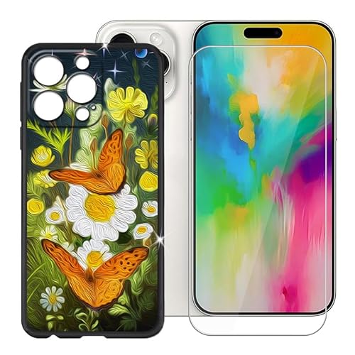 BUNALFaa Hülle für Apple iPhone 16 Pro Max (6.90") Schutzhülle Black Bumper Cover Sanft Silikon TPU Schale Case Handyhülle + Gehärtetes Glass schutzfolie Temperierte Folie - Fliegen von BUNALFaa