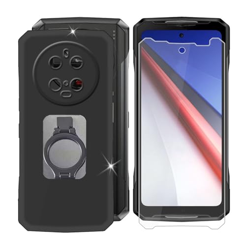 BUNALFaa für Doogee V40 (6.78") Handyhülle + Gehärtetes Glas, Hülle rutschfeste Stoßfest Sturzsichere Schutzhülle Weich Silikon Case mit Handy-Ringhalter - Schwarz von BUNALFaa