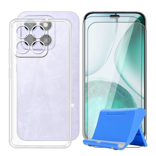 BUNALFaa für Honor X8c (6.70") Handyhülle + Displayschutz(2 Sätze), Silikon Hülle rutschfeste Stoßfest Sturzsichere Schutzhülle Weich Bumper Case mit Mobiltelefonhalterung - Transparent von BUNALFaa