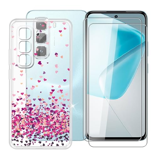 BUNALFaa für Infinix Hot 50 Pro 4G (6.78") Handyhülle + Displayschutz(2 Sätze), Silikon Hülle rutschfeste Stoßfest Sturzsichere Schutzhülle Weich Bumper Case - Voller Liebe von BUNALFaa